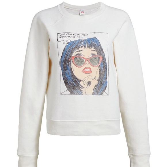 NWT Re/Done I Just Want Pizza Crewneck Sweater | Sweatshirt in Off White - Picture 4 of 12